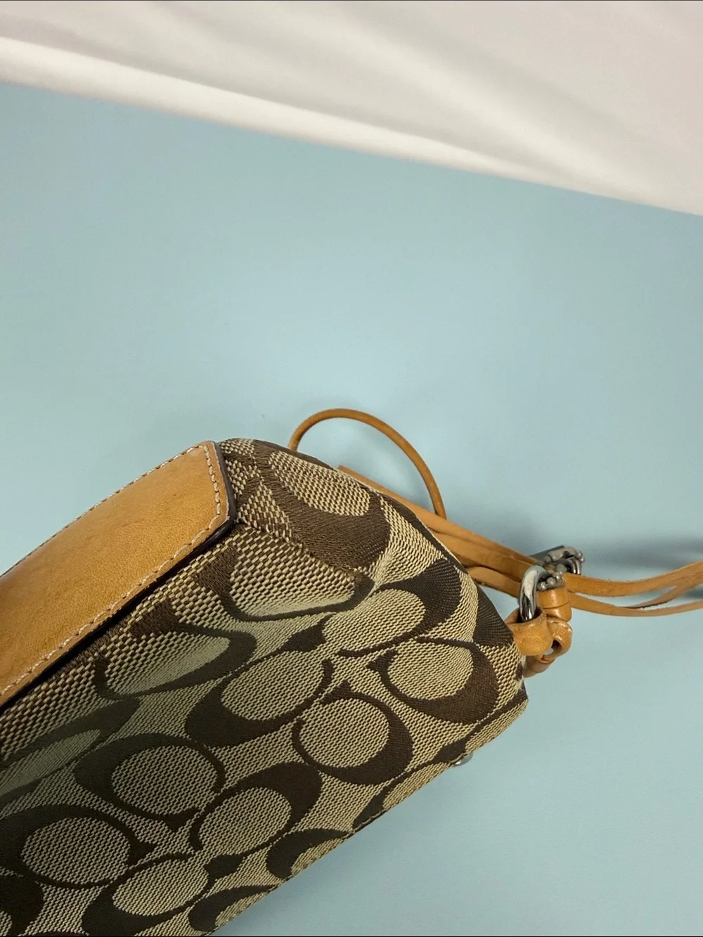 Coach Brown/Tan Signature Canvas Wristlet with Tassel